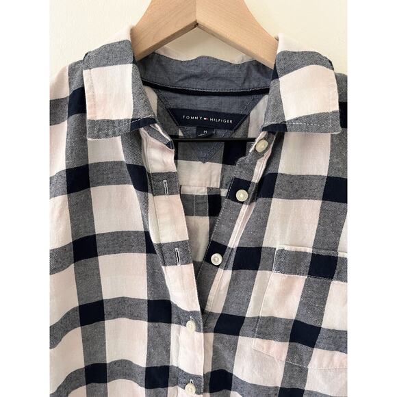 Tommy Hilfiger Women’s Flannel Button Up Shirt Navy and Pink - Medium - Picture 5 of 9
